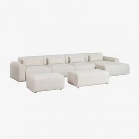 Modulaire Bank Met Chaise Longue Rechts, 4-delig, 2 Poefs In Teddystof Borjan Chenille White - Sklum