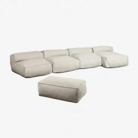 4-delige Modulaire Chaise Longue Bank En Dojans Poef Beige - Semoline - Sklum