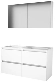 Basic-Line Comfort 46 badkamermeubelset - 120x46cm - greeploos - 4 lades - acryl wastafel - 2 kraangaten - Spiegelkast - MDF lak Ice White 1810474