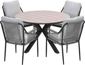 Garden Impressions Stevie tuinset 5-delig taupe - Tulli tuintafel Ø122x75 cm - light teak vironwood