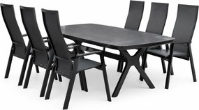 Vespera Nancy dining tuinset 220x100xH74 cm 7 delig verstelbaar antraciet