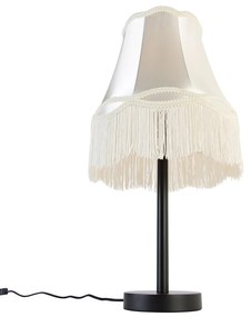 Stoffen Klassieke tafellamp zwart met granny kap crème 30 cm - Simplo Klassiek / Antiek E27 rond Binnenverlichting Lamp