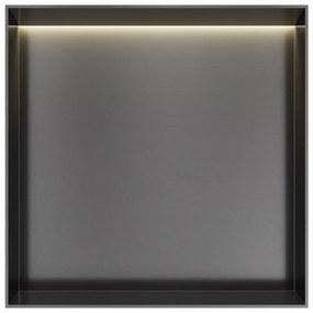 Hotbath &More frameless inbouwnis met verlichting 30x30x10cm geborsteld gunmetal PVD