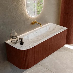 Mondiaz Kurve-dlux 125cm badmeubel ronding links ruby met 1 lade en deur en wastafel big medium rechts zonder kraangat glace