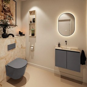 Mondiaz Ture DLux toiletmeubel 60cm dark grey met wastafel frappe midden zonder kraangat