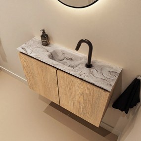 Mondiaz Ture DLux toiletmeubel 80cm washed oak met wastafel glace midden met kraangat