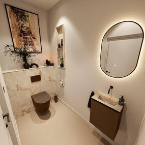 MONDIAZ TURE-DLUX 40cm toiletmeubel Rust. EDEN wastafel Frappe positie midden. Zonder kraangat. TUREDX40RUSM0FRA