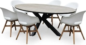 Salvador Karlstad dining tuinset 220x115xH75 cm 7 delig antraciet wit polywood