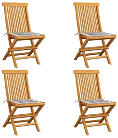 vidaXL Tuinstoelen 4 st met grijs geruite kussens massief teakhout