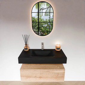 Zaro Alan badmeubel 90cm washed oak 1 lade met vrijhangende wastafel cloud midden 1 kraangat urban