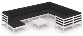 vidaXL 11-delige Loungeset met kussens massief grenenhout wit