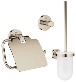 GROHE Essentials Toilet accessoireset 3-delig met toiletborstelhouder, handdoekhaak en toiletrolhouder met klep nikkel sw99006/sw99022/sw99046/