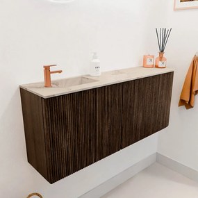 Mondiaz Joya DLux 100cm toiletmeubel ronding rechts walnut met wastafel faye links 1 kraangat frappe