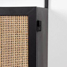 Muur Wijnrek Zwart Met Rotan - 60x18x100cm.