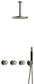 Hotbath Cobber IBSW70 Regendoucheset inbouw - 15cm plafondarm - 20cm ronde hoofddouche - staafhanddouche - Geborsteld nikkel IBSW70GN2