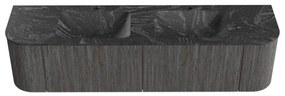 Mondiaz Kurve-dlux 180cm badmeubel ronding links/rechts shadow met 2 lades en deuren en wastafel leaf dubbel 2 kraangaten lava