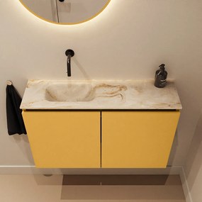 Mondiaz Ture DLux toiletmeubel 80cm ocher met wastafel frappe links zonder kraangat