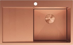 Mexen Exar stalen gootsteen 1-kuips met afdruiprek, rechts 780 x 480 mm, koper HC - 6434781010P-65HC