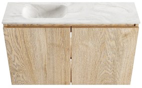 Mondiaz Ture DLux toiletmeubel 80cm washed oak met wastafel ostra links met kraangat