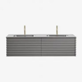 Noura Houten Badkamermeubelset Met Geïntegreerde Wastafels Grijs – Nikkel & Spiegelloze & 2 X Goud ↑20 Cm Met Overloop Aftapventiel Orveta - Sklum