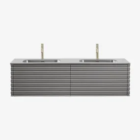 Noura Houten Badkamermeubelset Met Geïntegreerde Wastafels Grijs – Nikkel & Spiegelloze & 2 X Goud ↑20 Cm Met Overloop Aftapventiel Orveta - Sklum