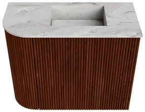 Mondiaz Joya DLux 50cm toiletmeubel ronding links ruby met wastafel faye rechts zonder kraangat glace