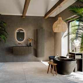 Mondiaz Kurve 105cm badmeubel ronding rechts shadow met 1 lade en deur en wastafel big small links zonder kraangat urban