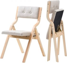 VEVOR Opvouwbare tuinstoel met gevoerd kussen en houten frame, set van 2, moderne eetkamerstoel voor keuken, kantoor, feest, keukenstoel, draagvermogen tot 180 kg (per stuk), opvouwbaar, beige + wit, ruimtebesparend