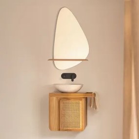 Georgy Zwevend Badkamermeubelset 60x40 Cm In Teakhout Teakhout & Rond Cement Wit Ø40 Cm Zavion & Matzwart Inbouwmodel Met Afvoerkraan Zonder Overloop,