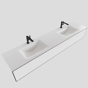 Zaro Lagom volledig naadloos solid surface onderkast 200cm mat zwart met 2 lades Push tot open. Compleet met solid surface wastafel met 2 kraangat(en)