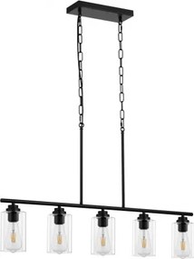 VEVOR 5-lichts hanglamp voor keukeneiland, 60W verstelbare eetkamerlamp met lampenkap van helder glas, 4 stangen, 2 metalen kettingen, lineaire kroonluchter in boerderijstijl