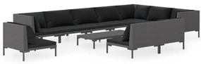 vidaXL 11-delige Loungeset met kussens poly rattan donkergrijs
