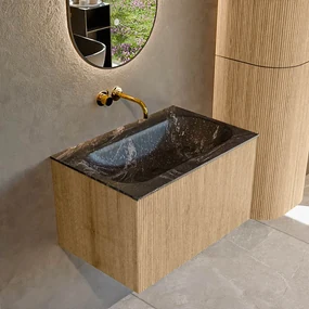 Mondiaz Kurve-dlux 70cm badmeubel oak met 1 lade en wastafel big small midden zonder kraangat lava