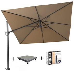 Challenger T2 zweefparasol 300x300 cm taupe met 120 KG voet en hoes