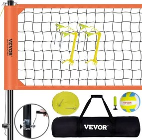 VEVOR Volleybalnet Hoogteverstelbaar volleybalnetset, 9,7 x 2,4 m Draagbaar beachvolleybalnet, Oranje volleybalnet Opvouwbaar volleybalnet met volleybal en draagtas, voor tuin, strand
