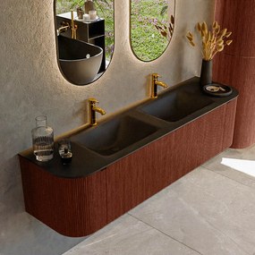 Mondiaz Kurve 170cm badmeubel ronding links/rechts ruby met 1 lade en 2 deuren en wastafel cloud dubbel 2 kraangaten urban