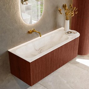 Mondiaz Kurve-dlux 125cm badmeubel ronding rechts ruby met 1 lade en deur en wastafel big medium links zonder kraangat frappe