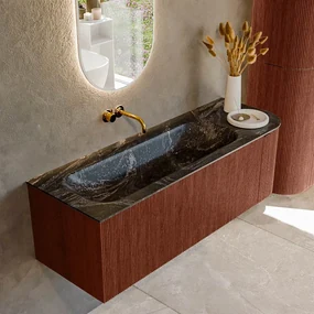 Mondiaz Kurve-dlux 135cm badmeubel ronding rechts ruby met 1 lade en deur en wastafel big medium links zonder kraangat lava
