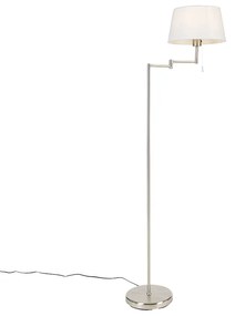 Klassieke vloerlamp staal met witte kap verstelbaar - Ladas