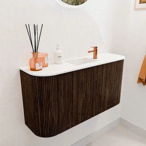 Mondiaz Joya 85cm toiletmeubel ronding links/rechts walnut met wastafel faye midden 1 kraangat talc