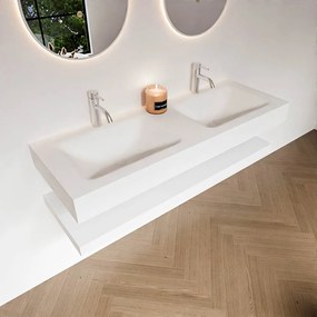 Zaro Alan badmeubel 130cm met planchet talc en vrijhangende wastafel cloud dubbel 2 kraangaten talc