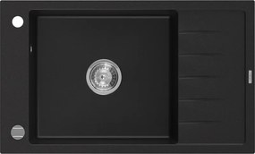 Mexen Elias granitische spoelbak met 1 kom en afdruiprek 795 x 480 mm, zwart, chroomsifon - 6511791005-77