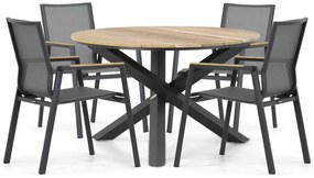 Tuinset Ronde Tuintafel 4 personen 120 cm Aluminium/textileen Grijs  Lifestyle Garden Furniture Fiora/Fabriano