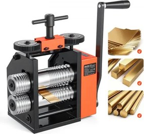 VEVOR Handwalsmachine 40 mm 3-in-1 Combinatiewalsmachine Rond Plat Vierkant, Handgereedschap voor Sieradenmakers, Instelbare Dikte 0,03–7 mm, voor Kneedbare Metalen Goud Zilver Koper Aluminium