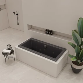 Xenz Society inbouw bubbelbad 180x80cm zwart mat elektronisch 6+4+2 hydro en 12 aerojets RVS