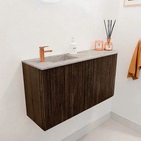 Mondiaz Joya DLux 80cm toiletmeubel ronding rechts walnut met wastafel faye links 1 kraangat glace