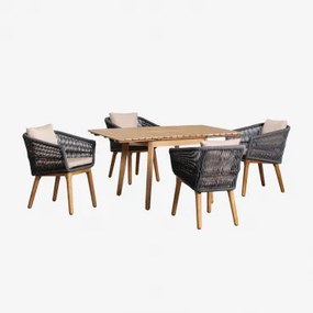 Houten uitschuifbare tafelset (90-150x90 cm) Naele en 4 Barker - Sklum