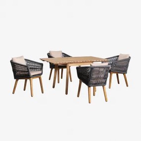 Set Van Eettafel In Eucalyptus Hout 90-150x90 Cm Uitschuifbaar Naele En 4 Tuinstoelen In Acaciahout Barker Grijs – Antraciet - Sklum
