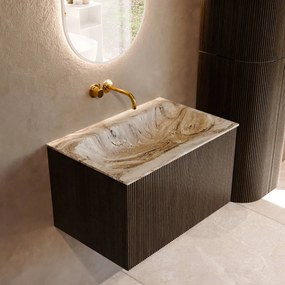 Mondiaz Kurve-dlux 70cm badmeubel shadow met 1 lade en wastafel big small midden zonder kraangat glace