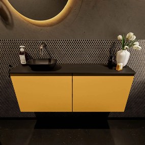 Mondiaz Fowy toiletmeubel 120cm ocher met zwarte waskom links zonder kraangat